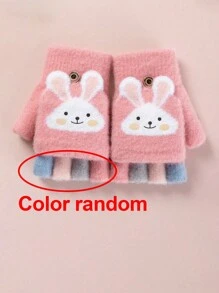 1 Par Guantes Para Niños Con Cubierta De Solapa De Conejo Rosa Y Sin Dedos Para Protección Y Calor, Adecuados Para Viajes Al Aire Libre Y Uso Diario