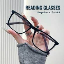 Unisex Reading Glasses, New Square Patchwork Fashion Solid Color, 4 Colors, Spring Leg Square Frame, Suitable For Daily Wear, Sports, Anti-Slip, Computer Use, Comfortable Reading, Anti-Eye Fatigue, Convenient Portable Design Fits Various Face Shapes, White Gray, Black Purple, Tea Color, Blue Red, Multiple Colors Available, 7 Diopter Options - Transparent - View 8