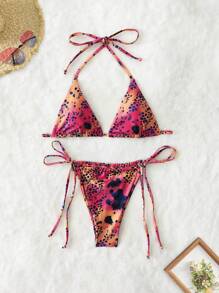 Nuevo conjunto de bikini estilo tie-dye con escote halter, traje de baño sexy y de moda para mujeres en verano