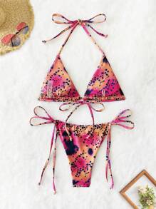 Nuevo conjunto de bikini estilo tie-dye con escote halter, traje de baño sexy y de moda para mujeres en verano