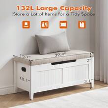39.4" Storage Bench Entryway Bench With Seat Cushion,2 Safety Hinges,End Of Bed Bench,Storage Trunk,Shoe Cabinet Bench Storage Chest For Entryway,Living Room,Bedroom,White Back To School Dormitory Storage - White - View 2