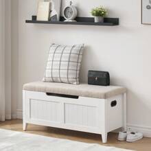 39.4" Storage Bench Entryway Bench With Seat Cushion,2 Safety Hinges,End Of Bed Bench,Storage Trunk,Shoe Cabinet Bench Storage Chest For Entryway,Living Room,Bedroom,White Back To School Dormitory Storage - White - View 1