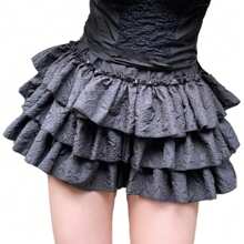 Women's Fashion Bloomers Shorts Solid Color 3D Wrinkled Layered Ruffle Elastic Waist Short Pants Summer Casual Shorts - 黑色 - 查看 1