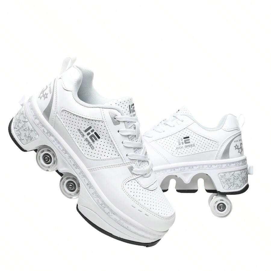 Kofuboke Roller Skate Shoes - Sneakers - Roller Shoes 2-In-1 Suitable For Outdoor Sports Skating Invisible Roller Skates The Best Choice For Building Confidence Style - 白色低胸 - 查看 1