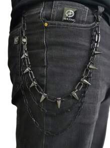1pc Fashion Spiked Punk Metal Three-Layer Chain Belt, Unisex Punk Hip Hop Street Wear Decor, Fits Jeans, Suitable For All Seasons