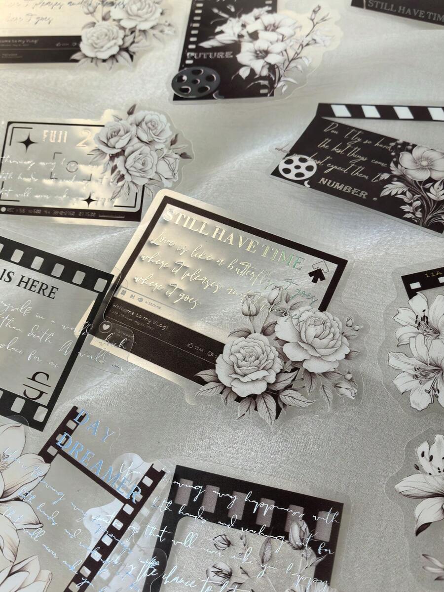 1 Pack Of 20pcs Holographic Silver English Retro Black & White Film