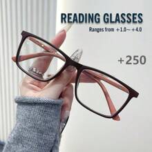 Unisex Reading Glasses, New Square Patchwork Fashion Solid Color, 4 Colors, Spring Leg Square Frame, Suitable For Daily Wear, Sports, Anti-Slip, Computer Use, Comfortable Reading, Anti-Eye Fatigue, Convenient Portable Design Fits Various Face Shapes, White Gray, Black Purple, Tea Color, Blue Red, Multiple Colors Available, 7 Diopter Options - Transparent - View 14