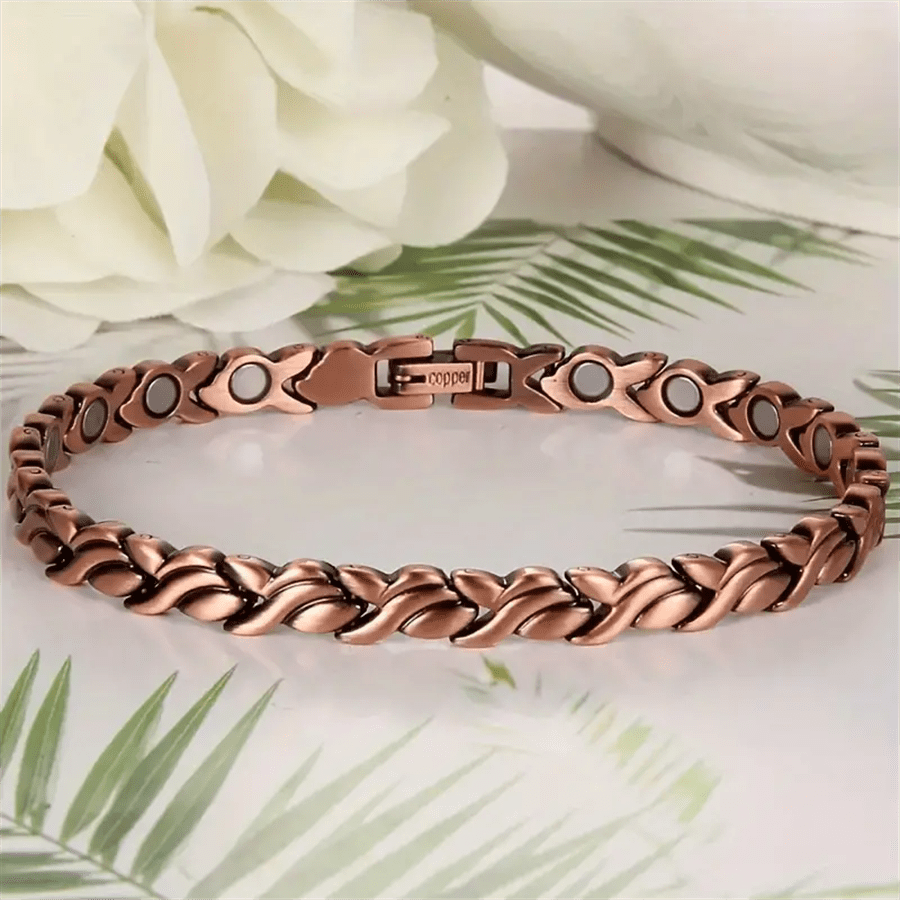 Magnetic Copper Lady Bracelet, Fish Shaped Design With Embedded Magnets, Adjustable Length, Comes With Tools, Great Gift For Family & Friends, Christmas Surprise