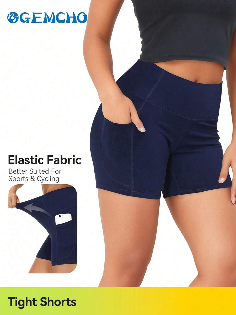 GEMCHO High Waist Yoga Shorts For Women's Tummy Control Fitness Athletic Workout Running Shorts With Deep Pockets Shapewear Shorts Spandex Shorts Stretchy Shorts