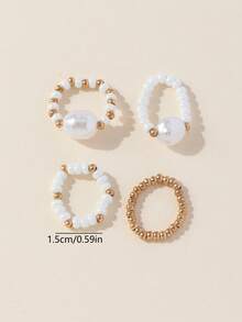 Bộ 4 chiếc/Bộ đính hạt cườm nhỏ và ngọc trai phong cách thanh lịch cho dây đeo Apple Watch bằng silicon 38/40/41/42/44/45/49mm, tương thích với dây đeo Apple Watch 9/8/7/6/5/4/3/2/1/SE dành cho nữ - Một cỡ - Xem 4