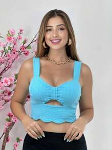 Women's Cropped Top With Low Cut 2184 With Cup And THICK STRAPS And Opening On The Bust - Women's Fashion - One Size - Perfect For Summer, Party, Luxury, Perfect Fit, Sexy, Trend, Fashion, Blogger, Comfortable, Beautiful, Delicate, Basic, Occasional And Modern - 淺藍色 - 查看 1