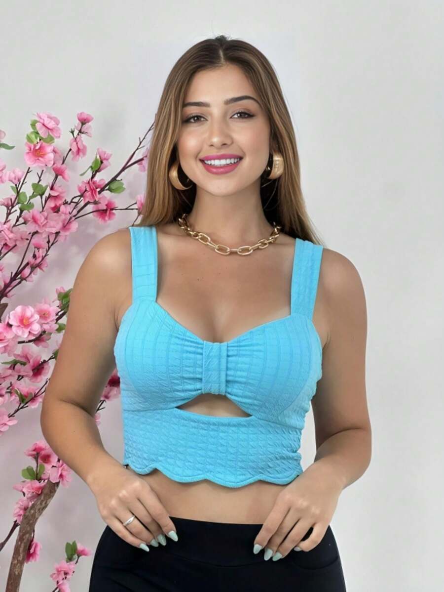 Women's Cropped Top With Low Cut 2184 With Cup And THICK STRAPS And Opening On The Bust - Women's Fashion - One Size - Perfect For Summer, Party, Luxury, Perfect Fit, Sexy, Trend, Fashion, Blogger, Comfortable, Beautiful, Delicate, Basic, Occasional And Modern - 淺藍色 - 查看 1