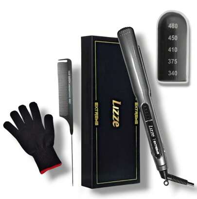 Plancha para cabello profesional Lizze Extreme Original con numero de serie único con guante y peine