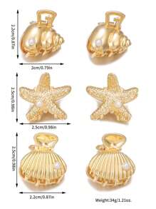 6pcs Retro Metal Ocean Themed Hair Clips For Women - Starfish, Shell, Crab Design Side Bangs And Claw Clips Hair Jaw Clip Hair Clamps Hair Clutch Hair Claw Clip Fall Winter Hair Accessories For Women For Vacation Outfits Woman - Multicolor - View 5