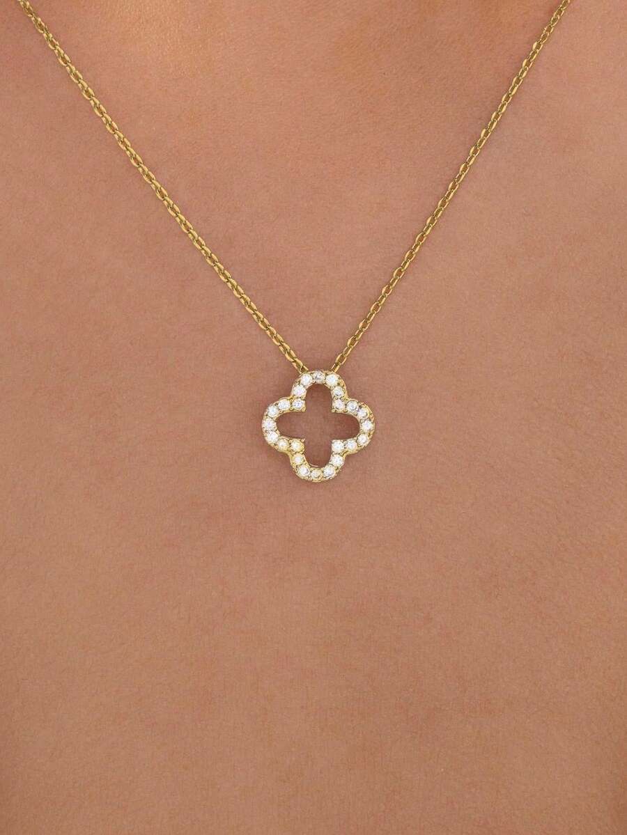 1 件女士简约水钻花朵吊坠项链 - 花朵 - 查看 1