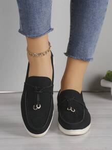 Women's Comfortable And Fashionable Round Toe Slip-On Loafers With Low Flat Heel, New Multi-Color And Black Penny Loafers, Leisure Soft Sole Comfortable Shoe - Black - View 8