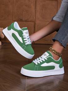 Fall/Winter Fashionable Lace-Up Casual Sneakers - Women's Lightweight & Comfortable Athletic Shoes - Stylish Color Blocking Design