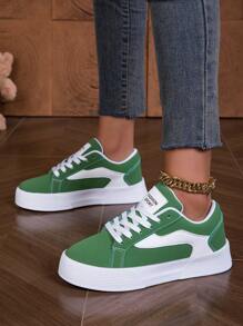 Fall/Winter Fashionable Lace-Up Casual Sneakers - Women's Lightweight & Comfortable Athletic Shoes - Stylish Color Blocking Design