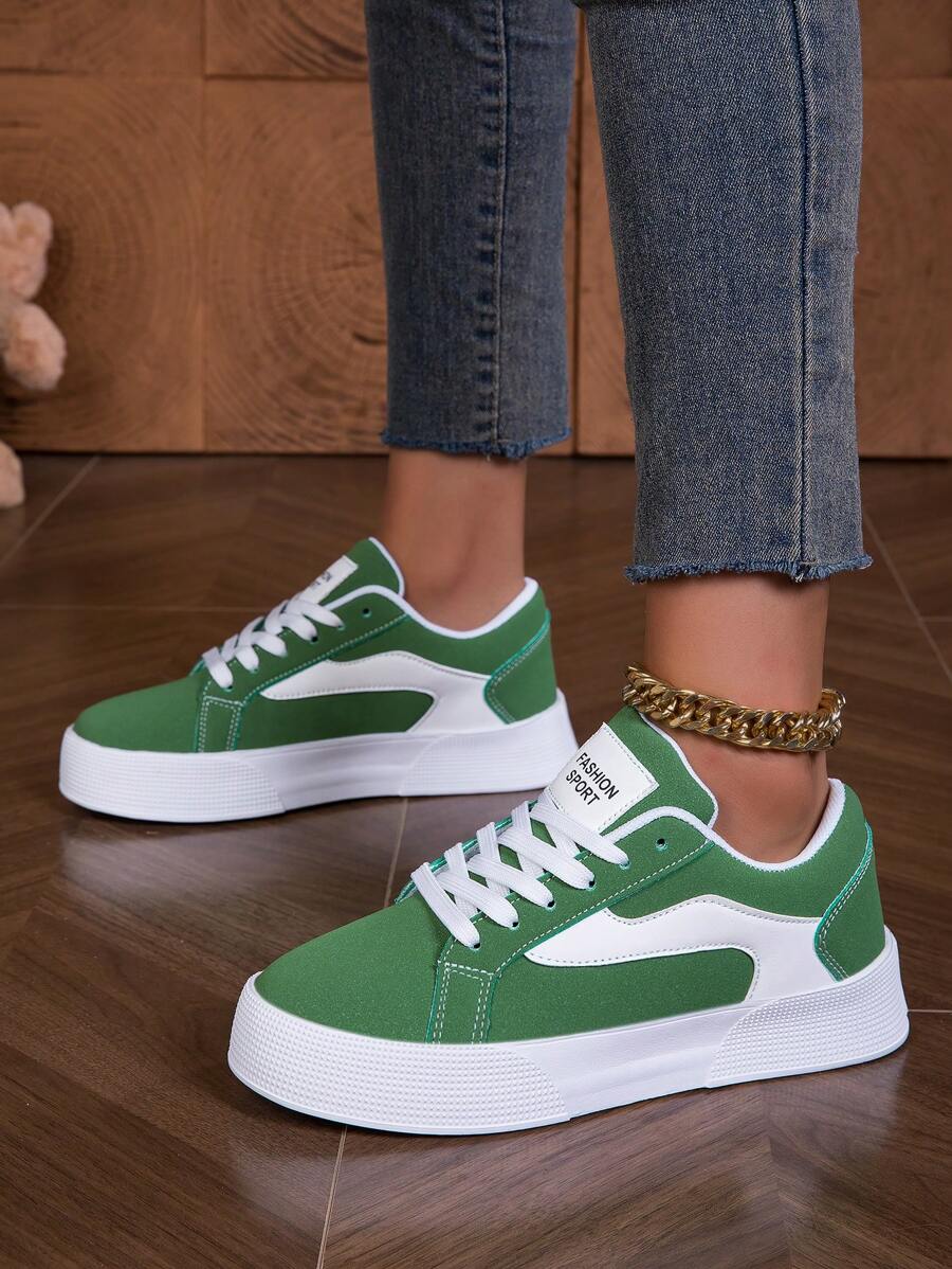 Fall/Winter Fashionable Lace-Up Casual Sneakers - Women's Lightweight & Comfortable Athletic Shoes - Stylish Color Blocking Design