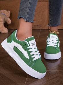 Fall/Winter Fashionable Lace-Up Casual Sneakers - Women's Lightweight & Comfortable Athletic Shoes - Stylish Color Blocking Design