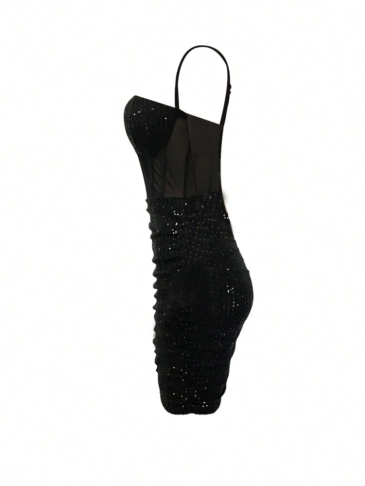 Contrast Mesh Sequin Cami Bodycon Dress | SHEIN USA