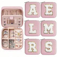 1 件迷你珠宝旅行盒，小型珠宝盒，旅行珠宝收纳盒，便携式珠宝收纳盒，适用于戒指、耳环、项链、手链、手镯收纳盒，女孩女士盒（粉色镜子 A-Z） - 粉色 - 查看 1