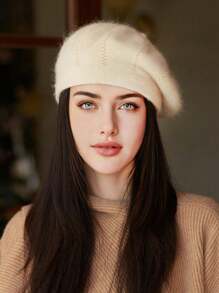1pc Women's Knitted Beret Hat, Thick Ear Protection, Windproof, Warm, Casual, Elegant Vintage Street Style, Versatile, Fits Large Head Circumference, Suitable For Outdoor, Shopping, Skiing, Cycling, Travel, Party, Daily Use, Autumn/Winter