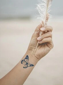 4pcs Herbal Juice Semi-Permanent Cool Minimalist Butterfly Ins Style Temporary Tattoos, 7-14 Days Waterproof, No Fading, No Glare For Wrist, Waist, Shoulder, Neck, Collarbone - Blue - View 3