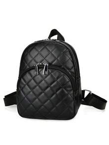 1 件女孩时尚钻石绗缝刺绣 PU 背包，拉链开合，休闲背包适合四季旅行和户外 - A - 查看 3