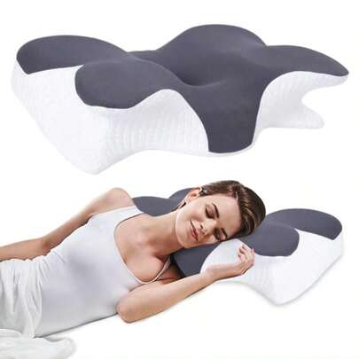Ergonomic Memory Foam Neck Pillow , Butterfly Support Design For Side/Back/Stomach Sleepers Neck Pillows For Sleeping Ergonomic Pillow
