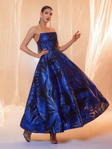 Elegante vestido azul largo de gasa para mujer, vestido de noche formal, para invitada de boda, graduación, cena - Azul - Ver 1