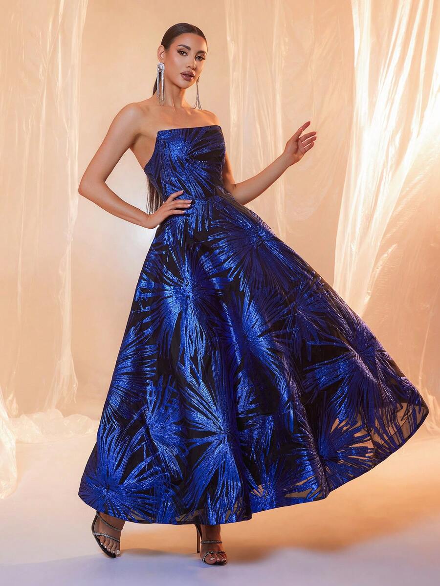 Elegante vestido azul largo de gasa para mujer, vestido de noche formal, para invitada de boda, graduación, cena - Azul - Ver 1