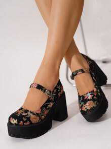 女士舒适防滑休闲厚底乐福鞋，四季皆宜，玛丽珍鞋 - 黑色 - 查看 2