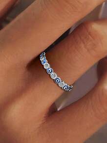 1 Stück 925 Sterling Silber überzogener Platin Europäischer & Amerikanischer Klassischer Farbiger Emaille Teufelsauge Zirkonia Ring, geeignet als Geschenk, für Dates, Partys, täglichen Gebrauch, hochwertiger Schmuck für Frauen - Teufelsaugenring - Übersicht 2