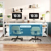 Tribesigns Two Person Desk With Monitor Stand, 78.74" Long Double Computer Office Desk With Storage Shelves, Large Gaming Desk Study Writing Table Workstation For Home Office, Rustic Brown - 白色 - 查看 9