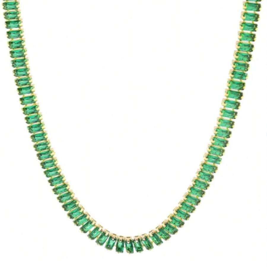 Zirconia Riviera Green Tourmaline Choker Necklace 18k Gold Plated - 金色 - 查看 1