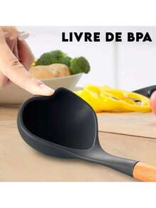 Kitchen Set Kit With 12 Pcs Silicone Utensils And Cup Kitchen Holder Wooden Handle Su - Xám - Xem 3