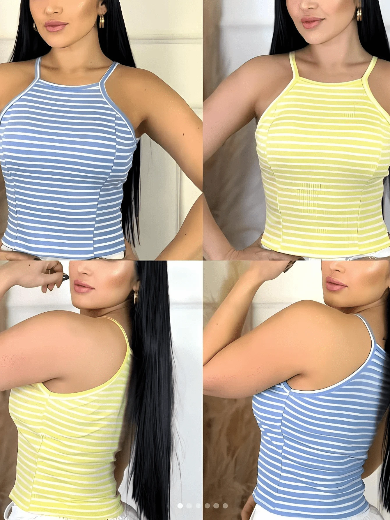 Women's Cropped Racerback Tank Top Striped Casual - Màu vàng - Xem 1