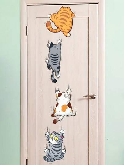 1 Set Cute Cartoon Cat Wall Sticker - Self-Adhesive, Reusable Bedroom And Dorm Room Decor Stickers For Whimsical Backgrounds And Door Art,Stickers,Wall Decal, Vinyl Decal For Home Decorations,Spring Decoration Items Refresh Your Home,Rama Decoration Stickers