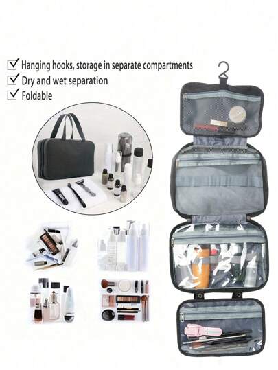 大号悬挂式洗漱包，防水可折叠手提包，旅行化妆包，剃须刀收纳包，女士化妆包，学习用品，大学宿舍必备，邮轮旅行必备化妆品收纳包，洗漱包，送给女孩和妈妈的礼物，防水男士洗漱包，返校必备