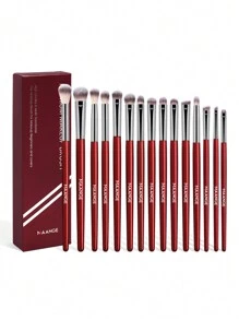 MAANGE 15pcs Professional Eye Makeup Brush Set, Eye Shadow Brush, Eyebrow Brush, Mixed Brush, Eyeliner Brush, Concealer Brush,Highlighting Brush,Smudge Brush,Lip Brush,Soft Fiber Easy To Carry Portable Makeup Tools, Travel Brush, Gifts For Women And Girls - 紅色 - 查看 2