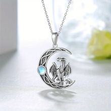 Retro Drachen & Mond Anhänger Halskette, Geschenk für Familie Freunde Geburtstag Weihnachten