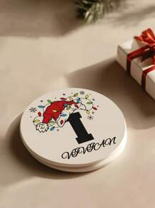 1pc Customized Name Christmas Hat Shaped Absorbent Ceramic Coaster, Heat-Resistant Pad For Drinks, Tea And Coffee Cups, Home And Restaurant Decor, Essential Holiday Gift, Christmas Decoration - Multicolor - View 5