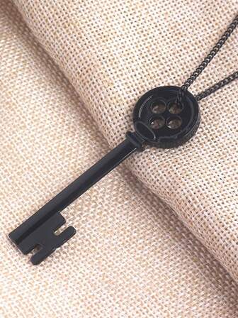 1pc Fantasy Horror Black Button Keychain, Black Key Necklace, Party Favor, Halloween Gift, Unisex Car Accessories Bag Charm School Cute Goth Y2k