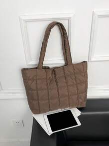 Lightweight,Business Casual Ultra-Lightweight High-Capacity Quilted Tote Bag For Teen Girls Women College Students,Rookies & White-Collar Workers Perfect For Office,College,Work,Business,Commute,Outdoors, Travel, OutingsSchool Bag,Back To School,Large Capacity,Portable, Suitable For Teen Girls Women College Students,White-Collar Workers, Perfect For Back To School,College,First Day Of School,Middle School, High School - Coffee Brown - View 5