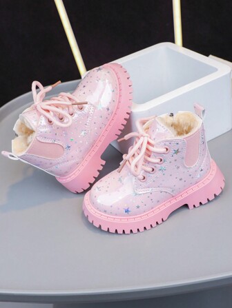 Infant Toddler British Style Boots, Baby Girl Leather Shoes, Winter, Children Walking Shoes, Kid Footwear