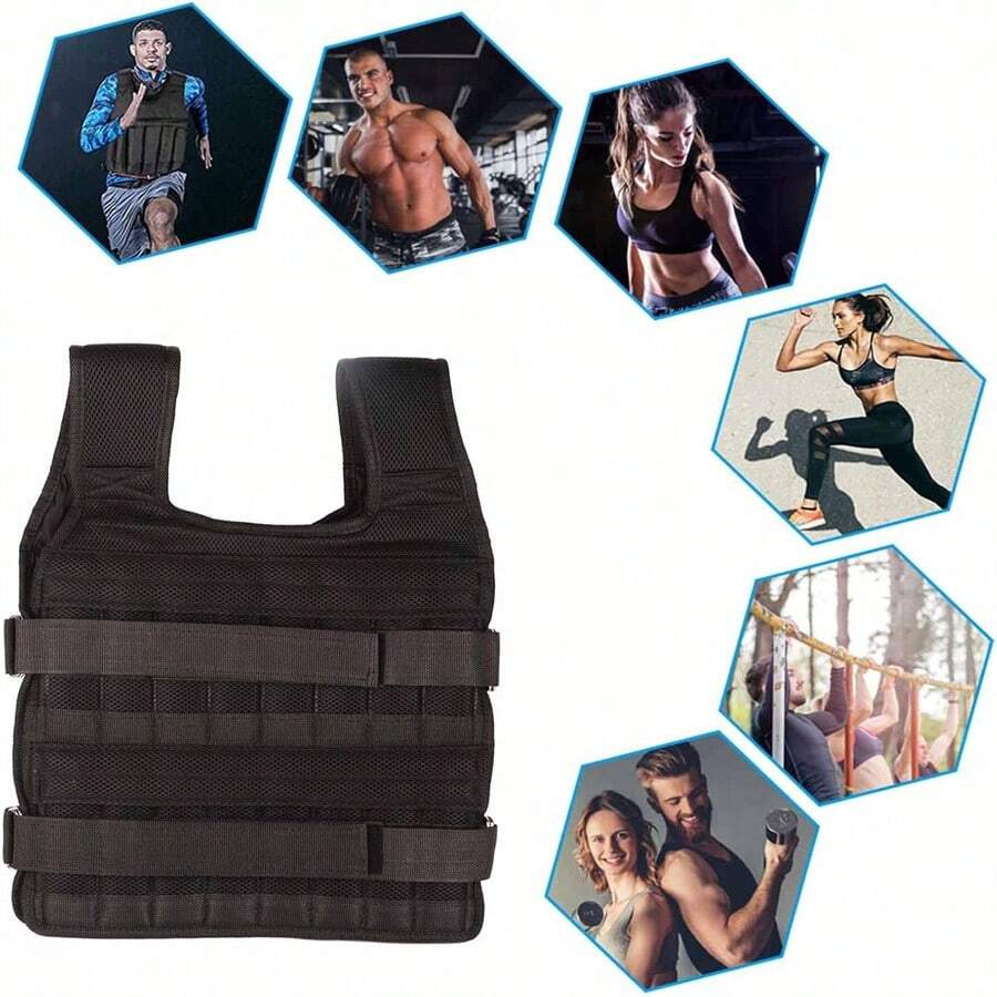 1pc Weighted Vest, Sports Weighted Vest, Weight Training Load Bearing Vest, Adjustable Weight Suitable For Exercise And Fitness - Black - View 1