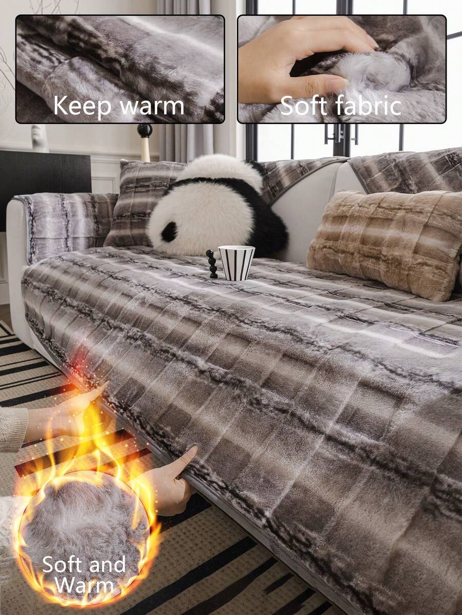 1 件仿兔毛沙发套，北欧风格加厚毛绒沙发套，防滑防刮沙发保护套，适用于客厅卧室家庭办公室，适合 1/2/3/4 人座沙发，带扶手和靠背 - 灰色 - 查看 1