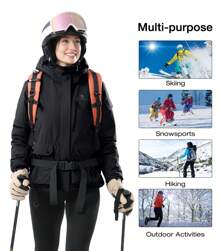 CAMEL CROWN Chaqueta impermeable de esquí para mujer, abrigo de invierno cálido para la nieve, cortavientos con capucha para senderismo y snowboard para exteriores