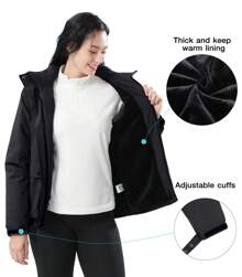 CAMEL CROWN Chaqueta impermeable de esquí para mujer, abrigo de invierno cálido para la nieve, cortavientos con capucha para senderismo y snowboard para exteriores